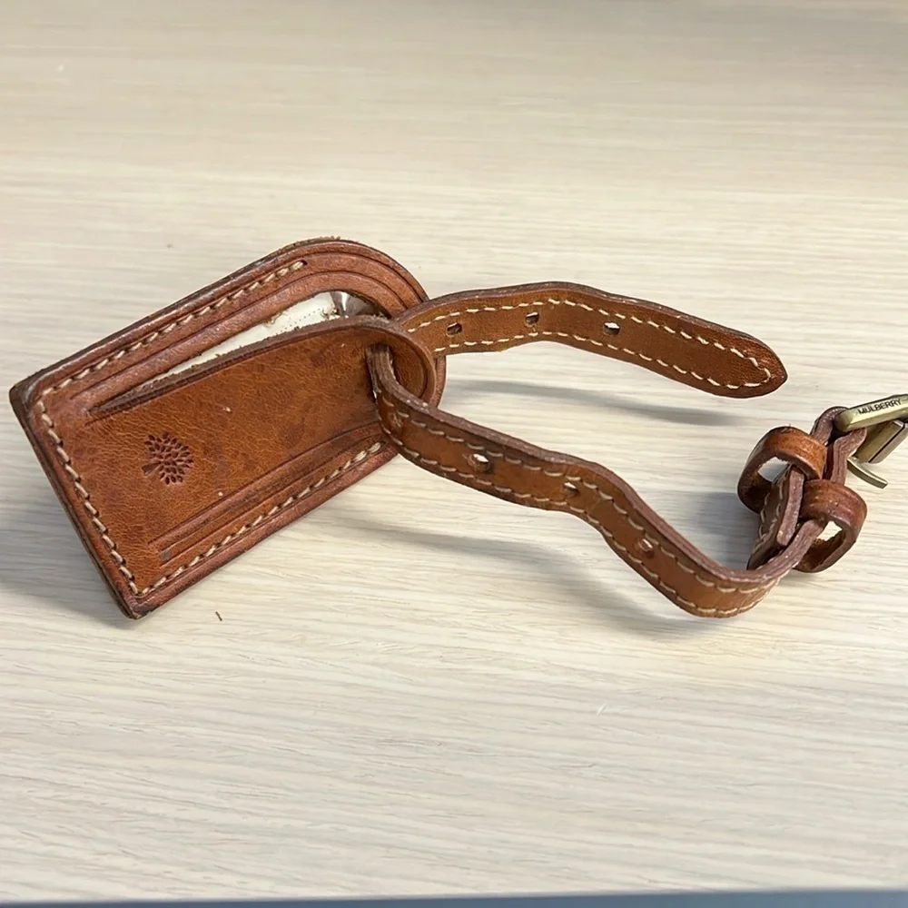 Mulberry Saddle Brown Tan Leather Luggage Tag Brass Hardware